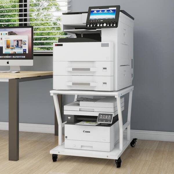 Mobile Printer Stand With Wheels - 2-Tier Wood Cart For Laser/3D Printers, 23.6x23.6 Inches, Under Desk Storage