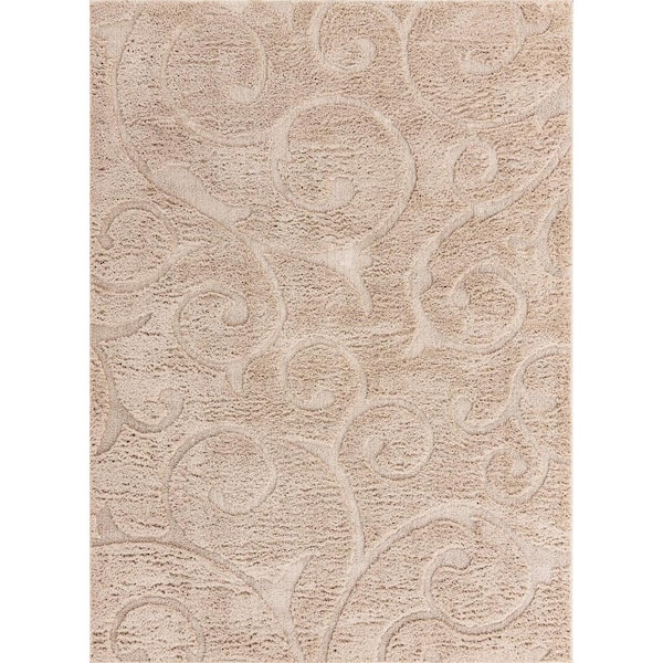 Unique Loom Floral Shag Carved Beige 9' 0 x 12' 0 Area Rug 3133064 ...