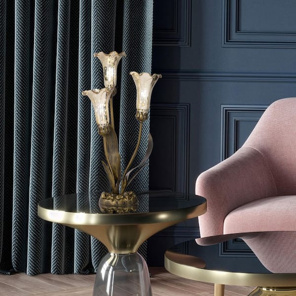 Lily 3-Light 21.75 in. Gold Hand Blown Mercury Glass Desk Lamp