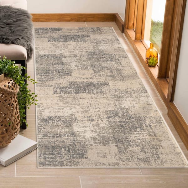 Alpine 2 ft. 7 in.  x  10 ft.  Light Blue Abstract Pattern Runner Rug for High Traffic Entryway Kitchen Hallway