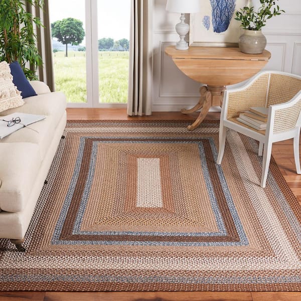 Braided Brown/Multi 8 ft. x 8 ft. Square Border Area Rug