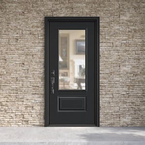 Performance Door System 36 in. x 80 in. 3/4-Lite Right-Hand Inswing Clear Black Smooth Fiberglass Prehung Front Door