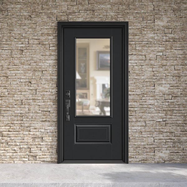 Performance Door System 36 in. x 80 in. 3/4-Lite Right-Hand Inswing Clear Black Smooth Fiberglass Prehung Front Door