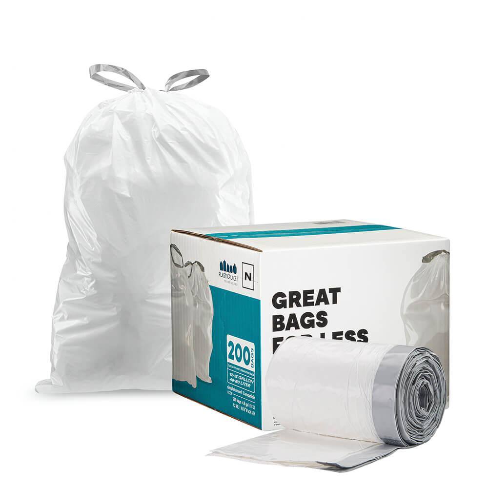 White 12-13 Gallon Drawstring Trash Bags, 200 Count