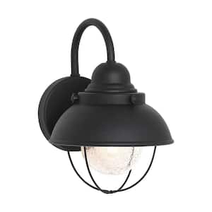 Sebring 1-Light Black Outdoor Small Wall Lantern Sconce with Clear Seeded Glass Diffuser