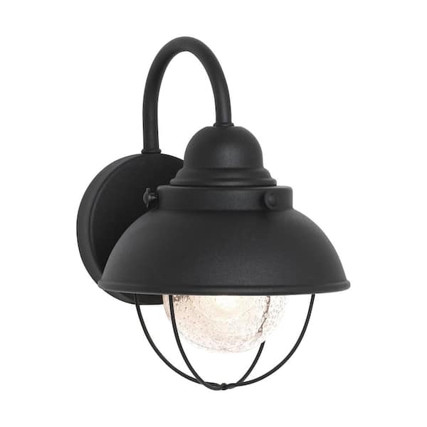 Generation Lighting Sebring 1-Light Black Outdoor Small Wall Lantern Sconce with Clear Seeded Glass Diffuser