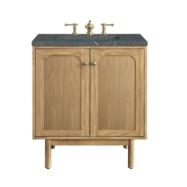 James Martin Vanities Laurent 30.0 in. W x 23.5 in. D x 34.2 in. H Single Bathroom Vanity Light Natural Oak and Parisien Bleu Top
