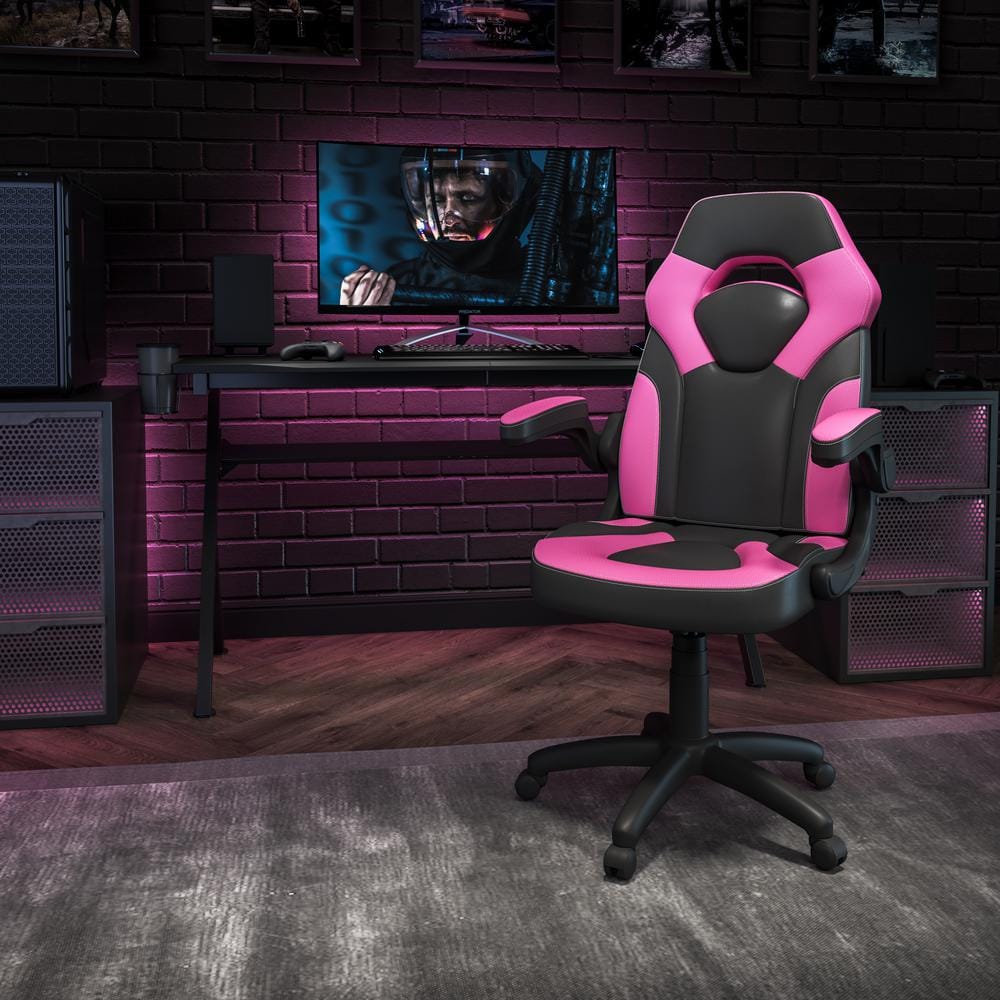 Pink/Black X10 High-Back Leather Soft Gaming Chair with Headrest and Flip-Up Arms, Ergonomic Racing Style Computer Chair