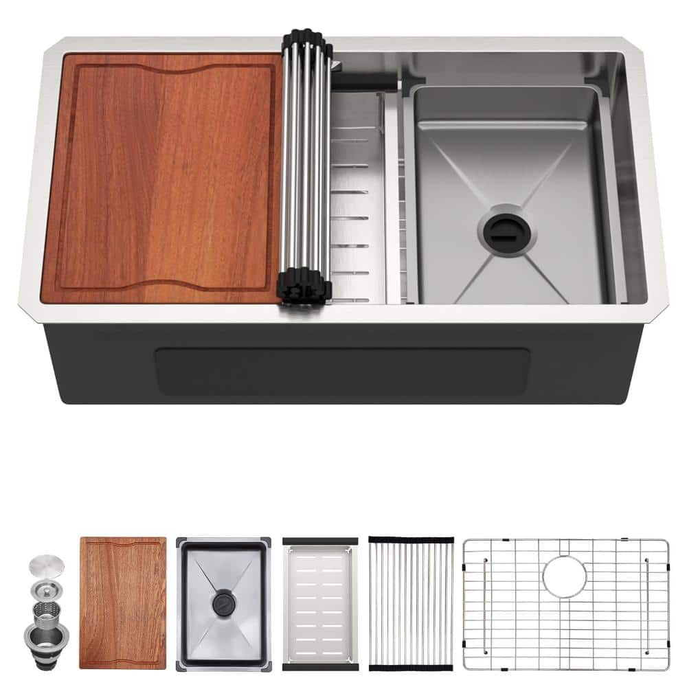 "30"" Workstation Undermount Kitchen Sink, Stainless Steel, Single Bowl with Inner Basin, Round Corner With Accessories" price history on PriceWatchPro