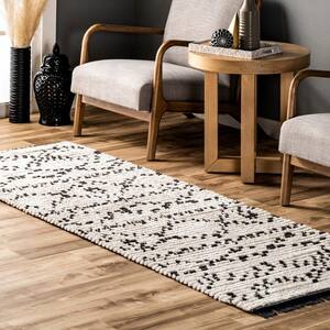 Jaycee Abstract Soft Shaggy Textured Fringe Beige 2 ft. 8 in. x 8 ft. Runner Rug