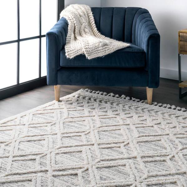  nuLOOM Ansley Moroccan Lattice Tassel Area Rug, 7x9, Grey :  Home & Kitchen