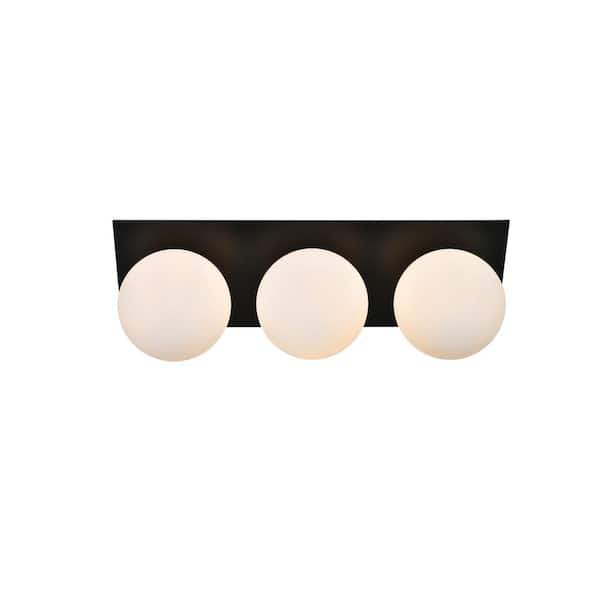 Unbranded Simply Living 22 in. 3-Light Modern Black Vanity Light with Frosted White Round Shade
