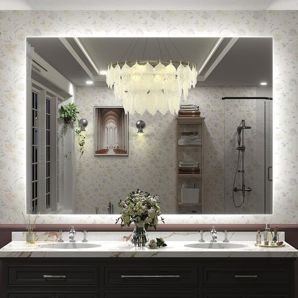 55 in. W x 40 in. H Rectangular Frameless UL Certified LED Backlited Anti-Fog Tempered Glass Wall Bathroom Vanity Mirror