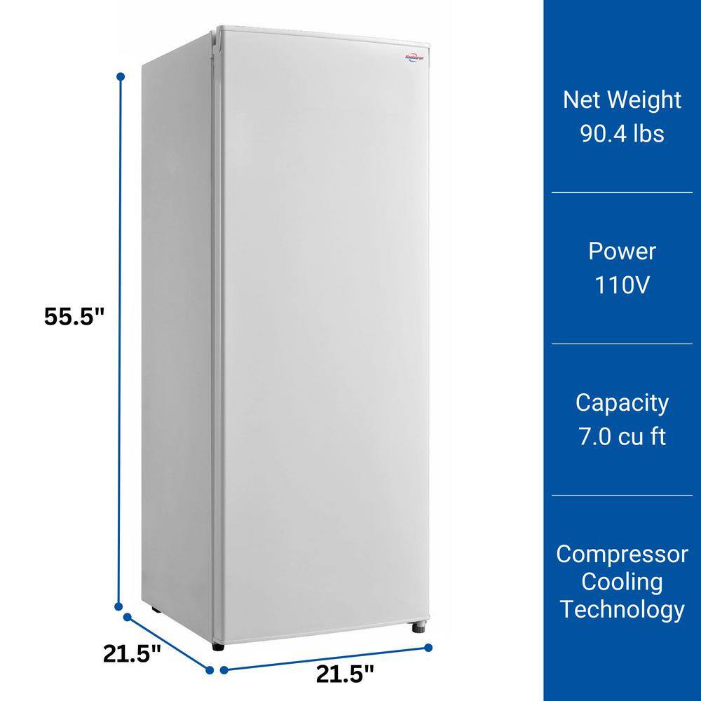 White Compact Upright Freezer with Glass Shelves, 7.0 cu ft