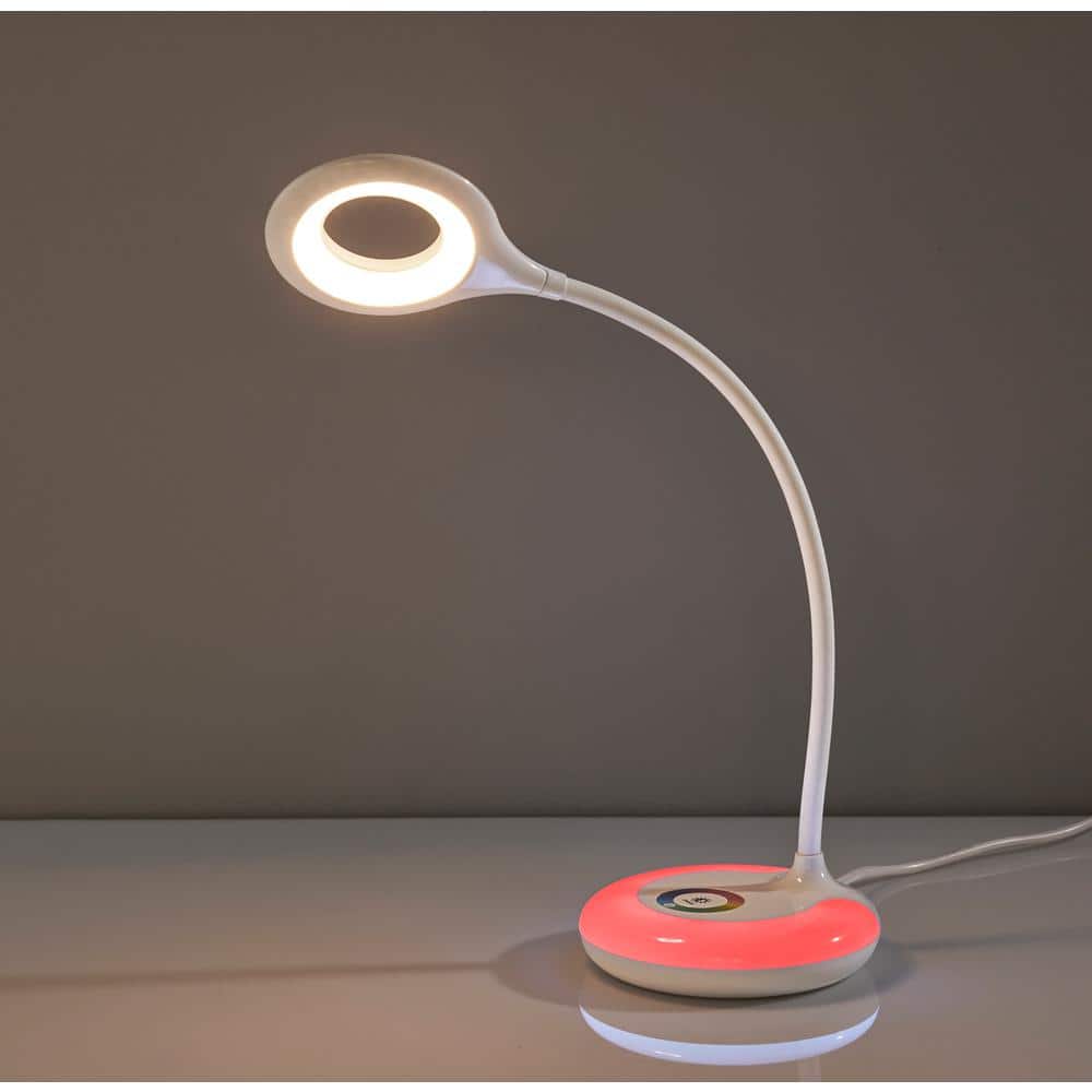 19 in. Glossy White Finish Mia LED Color Changing Desk Lamp