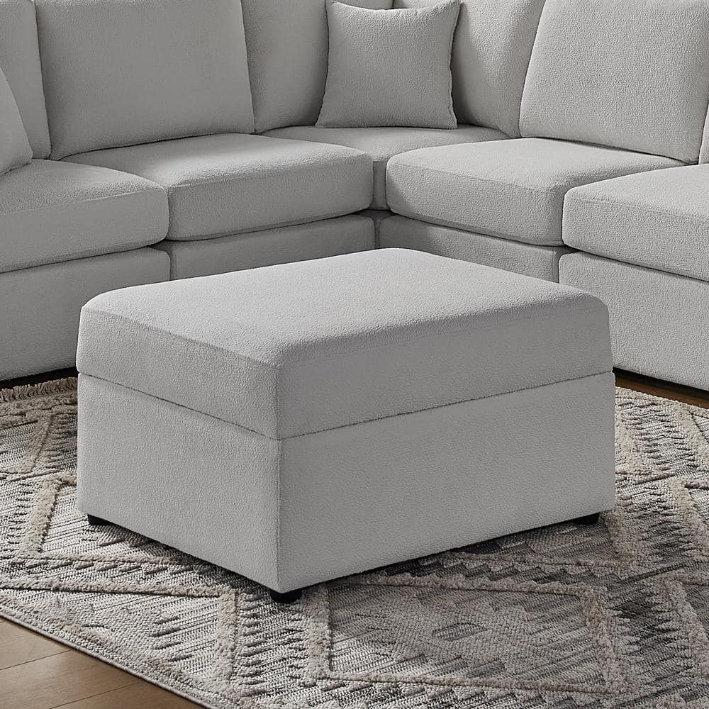 Chandler Gray Polyester Performance Fabric Rectangle Storage Ottoman
