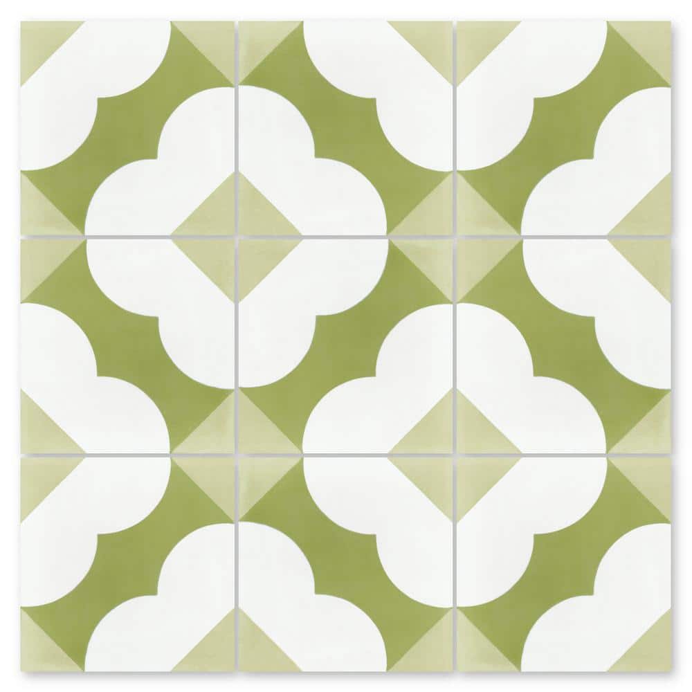 Katie Fresco in White, Picholine and Lichen Green/Matte 8 in. x 8 in. Cement Handmade Tile Sample price history on PriceWatchPro