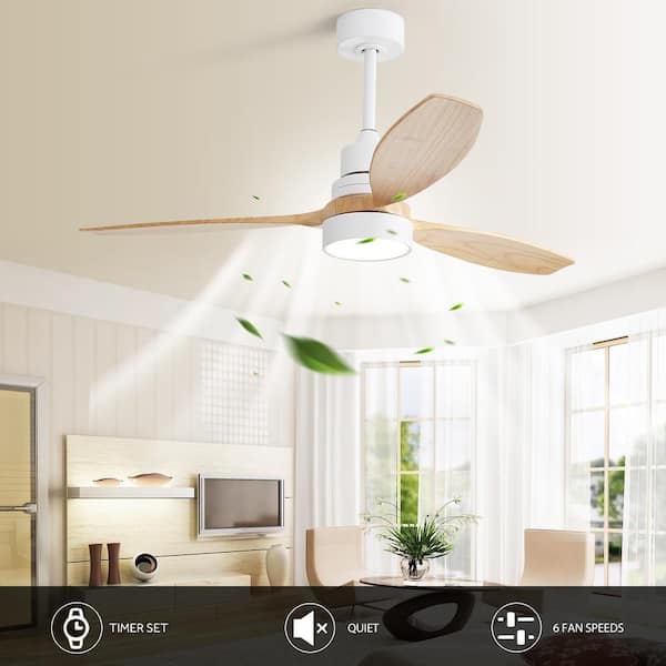 52 in. with LED Light Indoor/Outdoor White Ceiling Fan Wood and Remote  Control