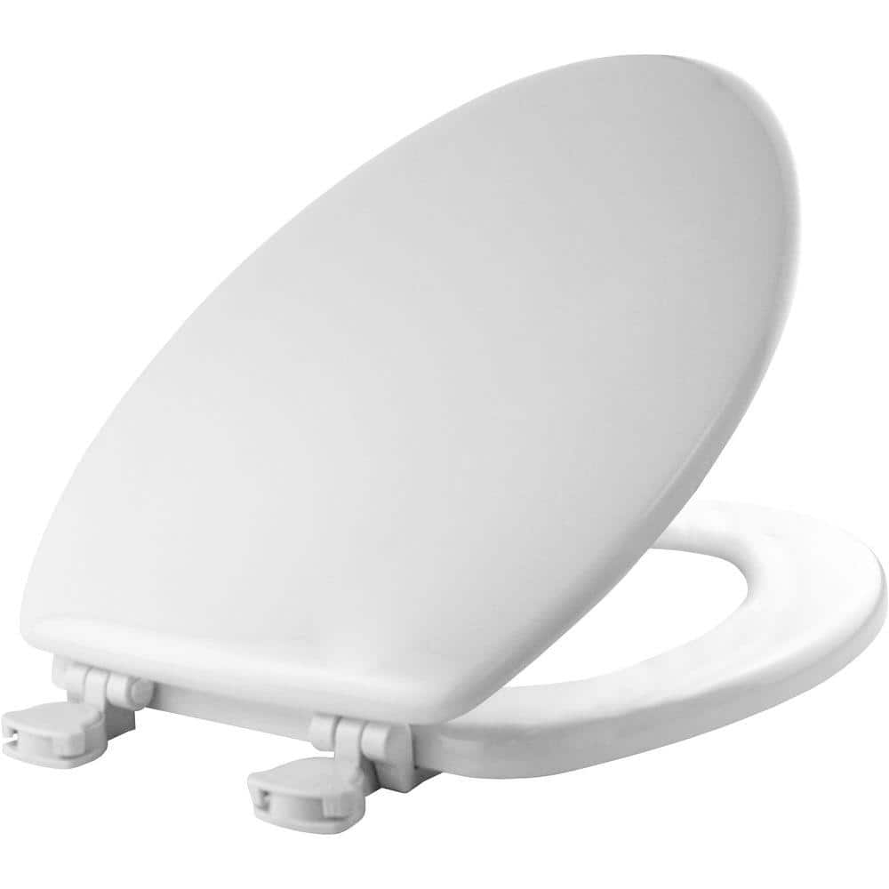 White Elongated Molded Wood Toilet Seat with Lift-Off Hinges
