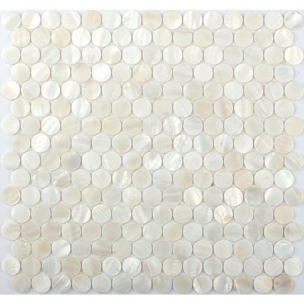 Apollo Tile White and Beige 4 in. x 5 in. Polished Natural Shell Penny Round Wall Mosaic Tile Sample (0.13 sq. ft./Piece)