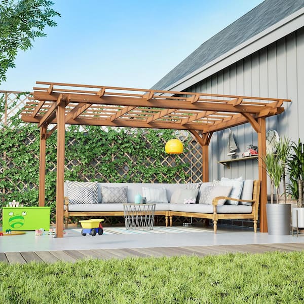 12 ft. x 10 ft. Outdoor Brown Wood Grape Pergola Gazebo for