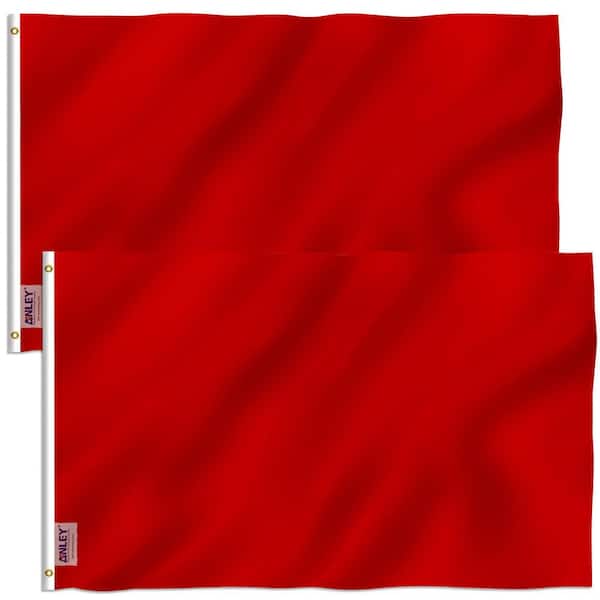 ANLEY Fly Breeze 5 ft. x 3 ft. Solid Red Polyester 2-Sided Banner Flag with Brass Grommets Plain Red Flags (2-Pack)