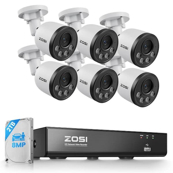 4K 8MP 8-Channel Poe NVR Smart Home Security Camera System with 6-Wired Outdoor IP Audio Cameras 2TB Hard Drive