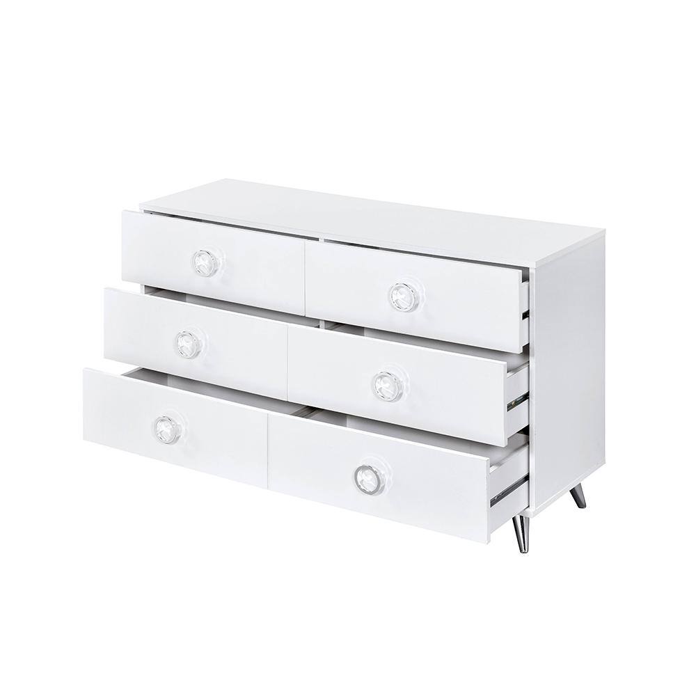 Perse White 6-Drawer Modern Dresser with Chrome Accents