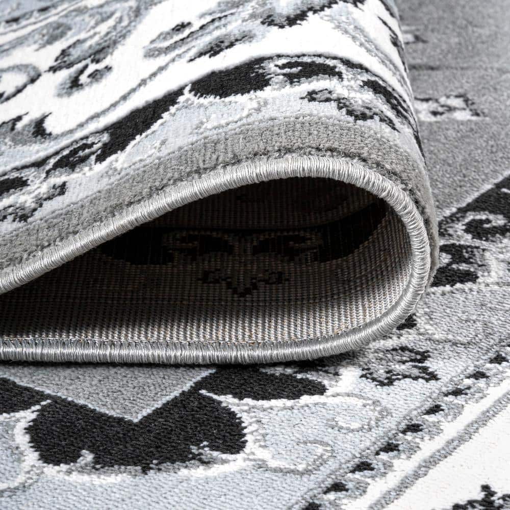 Gray and Cream Rectangular Synthetic Flat Woven Area Rug