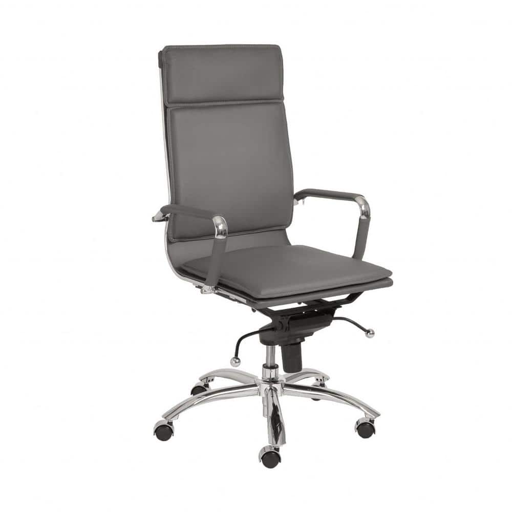 Gray High Back Leather Swivel Task Chair with Metal Base