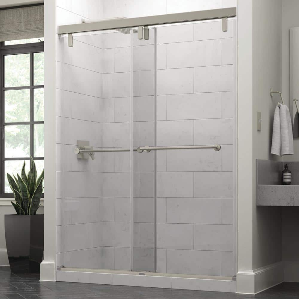 Delta Mod 60 In X 71 12 In Soft Close Frameless Sliding Shower Door In Nickel With 38 In 2672