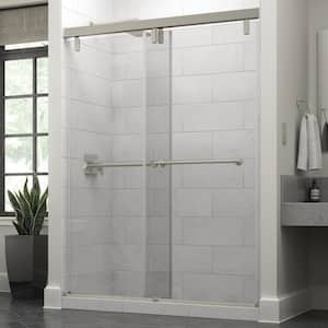 Mod 60 in. x 71-1/2 in. Soft-Close Frameless Sliding Shower Door in Nickel with 3/8 in. Tempered Clear Glass