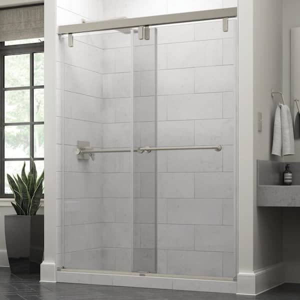 Delta Mod 60 in. x 71-1/2 in. Soft-Close Frameless Sliding Shower Door in Nickel with 3/8 in. Tempered Clear Glass
