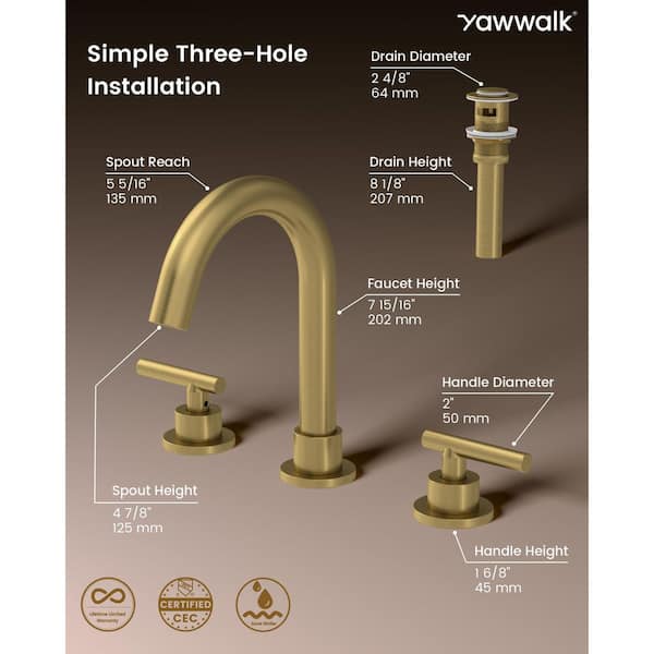 YAWWALK 8 in. Widespread Double Handle 360° Swivel Bathroom Faucet