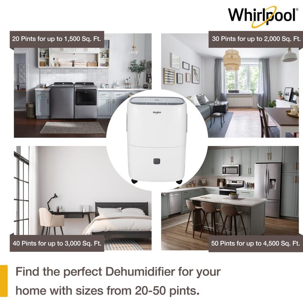 Whirlpool 30 Pint White Portable Dehumidifier with Humidistat