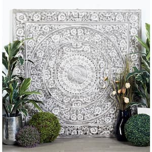 60 in. x  60 in. Wood White Handmade Intricately Carved Mandala Floral Wall Decor