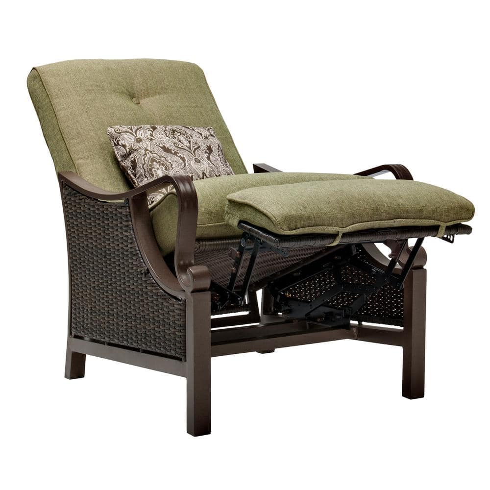 Ventura Green Cushioned Steel and Wicker Reclining Lounge Chair