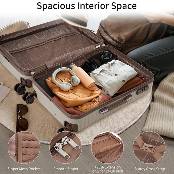 Merax 3-Piece Khaki ABS Hardshell Spinner 20 in. Luggage Set with