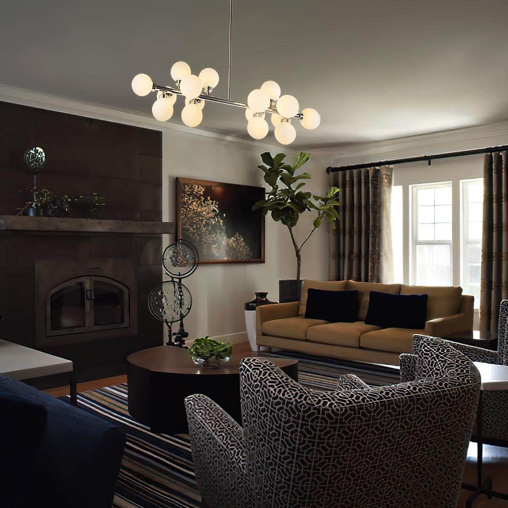 Bethel 35.4" Chrome Sputnik Chandelier with White Glass Globe Shades