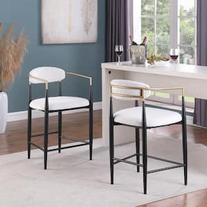 Boise 25 in. Beige, Black, & Gold Metal Frame Boucle Fabric Cushioned Modern Glam Counter Stool (Set of 2)