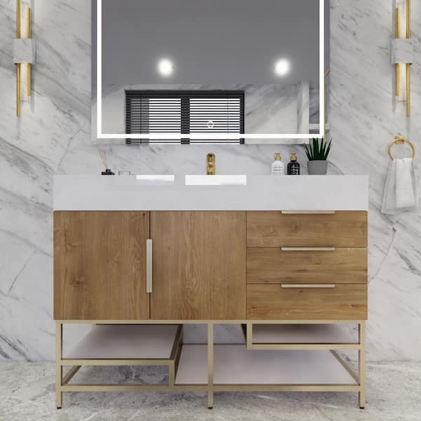 BV Better Vanity Bethany 47 in. W. x 20 in. D x 36 in. H Single Sink Freestanding Bath Vanity in Oak with White Acrylic Top