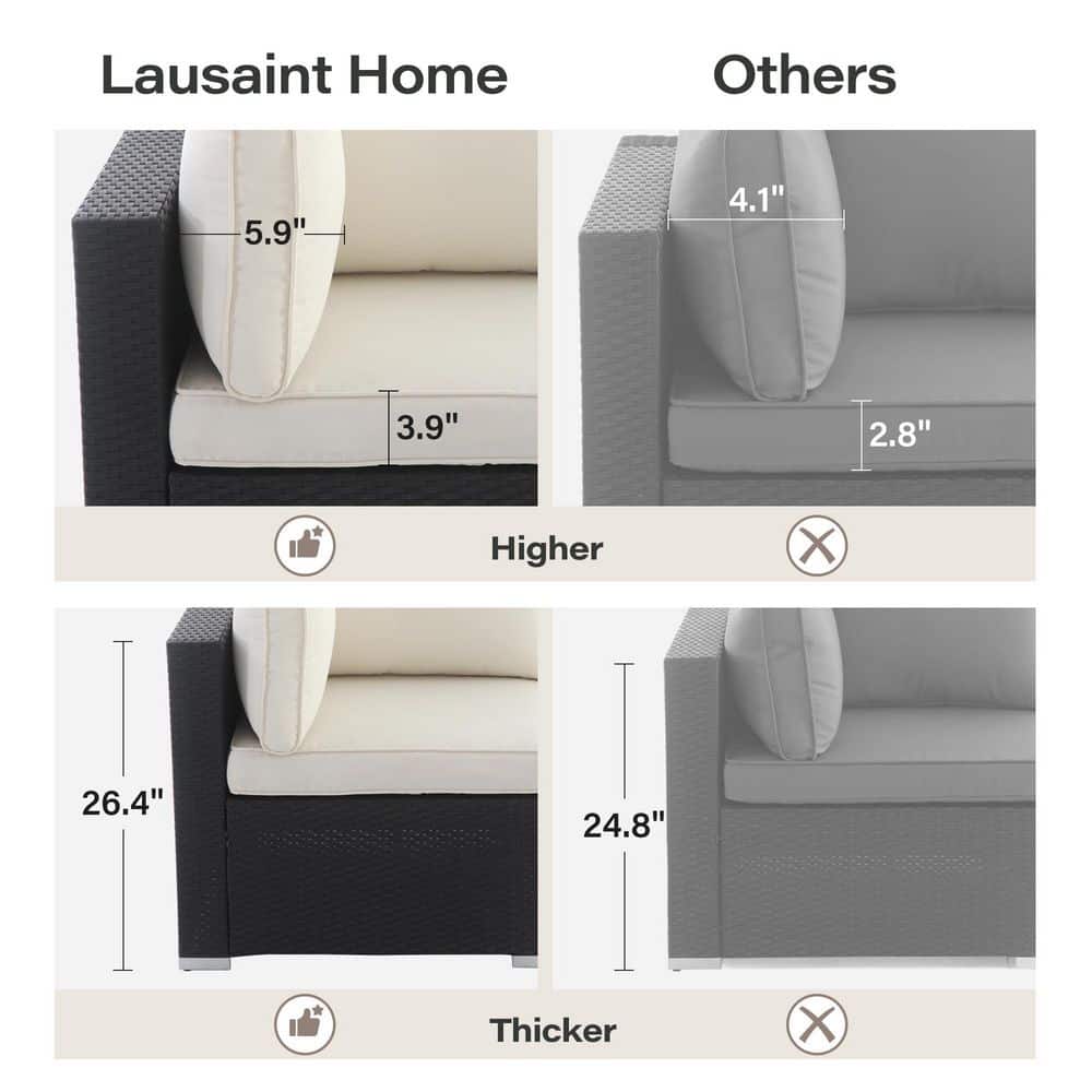 7-Piece Black Steel Outdoor Sectional Set with Blue Cushions