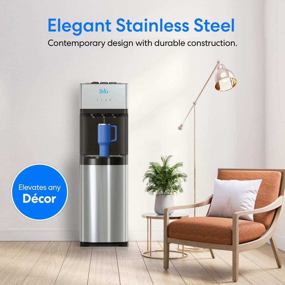 Brio Black Stainless Steel Bottom Loading Water Dispenser with UV Self-Cleaning