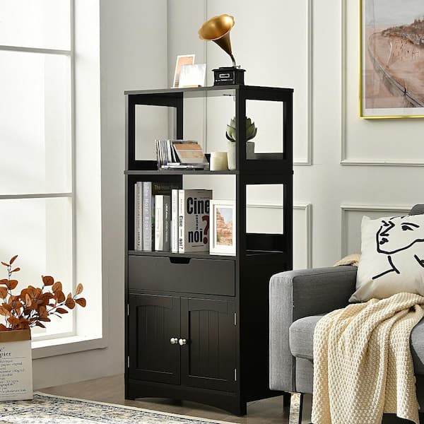 24 in. W Bathroom Storage Cabinet w/Drawer Shelf Cupboard Floor Cabinet Espresso