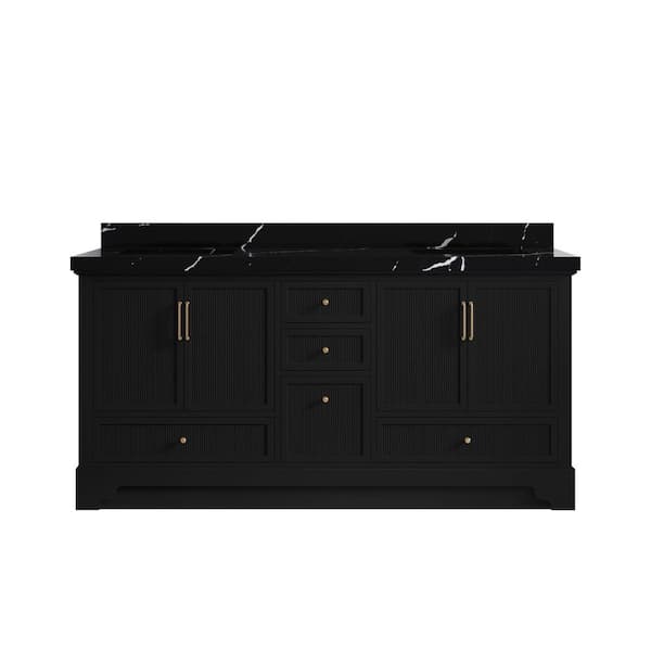 Willow Collections Alys 72 in. W x 22 in. D x 36 in. H Double Sink Bath Vanity in Black with 2 in. Calacatta Black Qt. Top