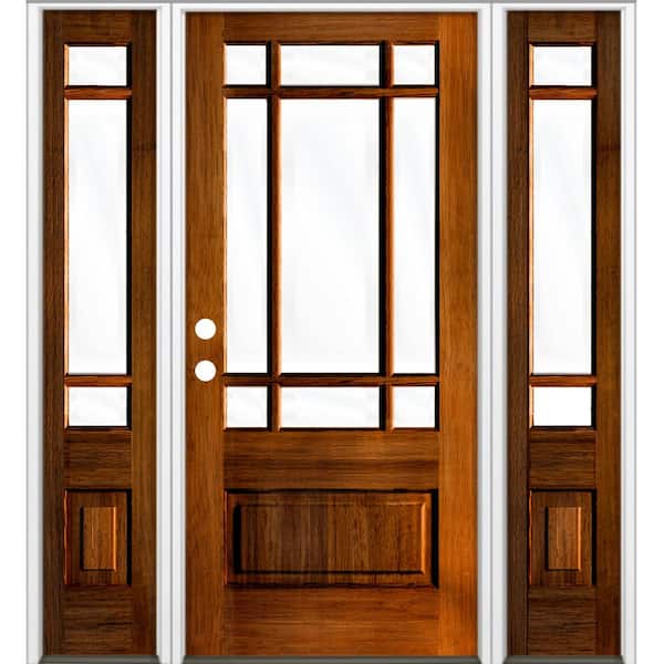 Krosswood Doors 36 in. x 80 in. 3/4 Prairie-Lite English Chestnut Stain Right Hand Hemlock Prehung Front Door Double Sidelite