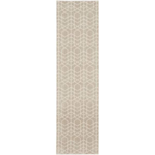 Washable Charm Silver Ivory 2 ft. x 10 ft. Geometric Contemporary Runner Area Rug