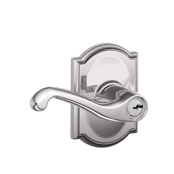 Schlage Flair Bright Chrome Keyed Entry Door Lever with Camelot Trim