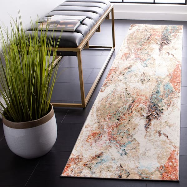 Phoenix 2 ft. x 9 ft. Ivory/Gold Rust Distressed Marble Runner Rug