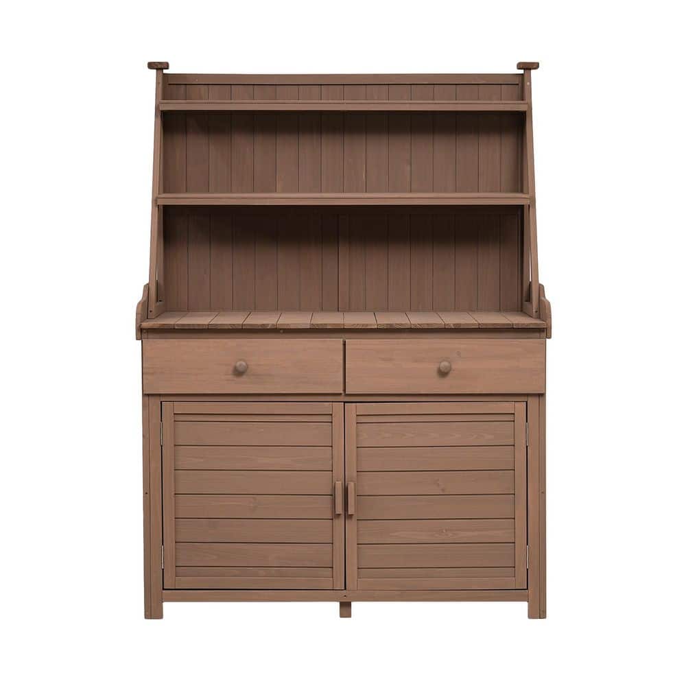 47.2 in. W x 65.0 in. H Brown Planting Workstation Solid Fir Wood Potting Bench and Table with Cabinet, Drawers, Shelves price history on PriceWatchPro